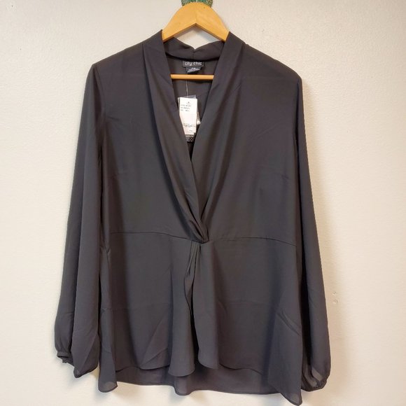 City Chic Black Sheer Knot Front Blouse - Picture 1 of 7